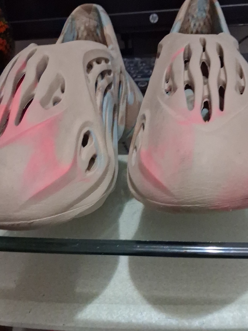 Women’s Beige Foam Slip-On Clogs with Pink Accents